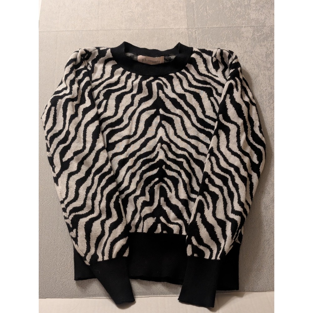 Philosophy Republic Clothing XS Zebra Animal Sleeve Sweater Black White